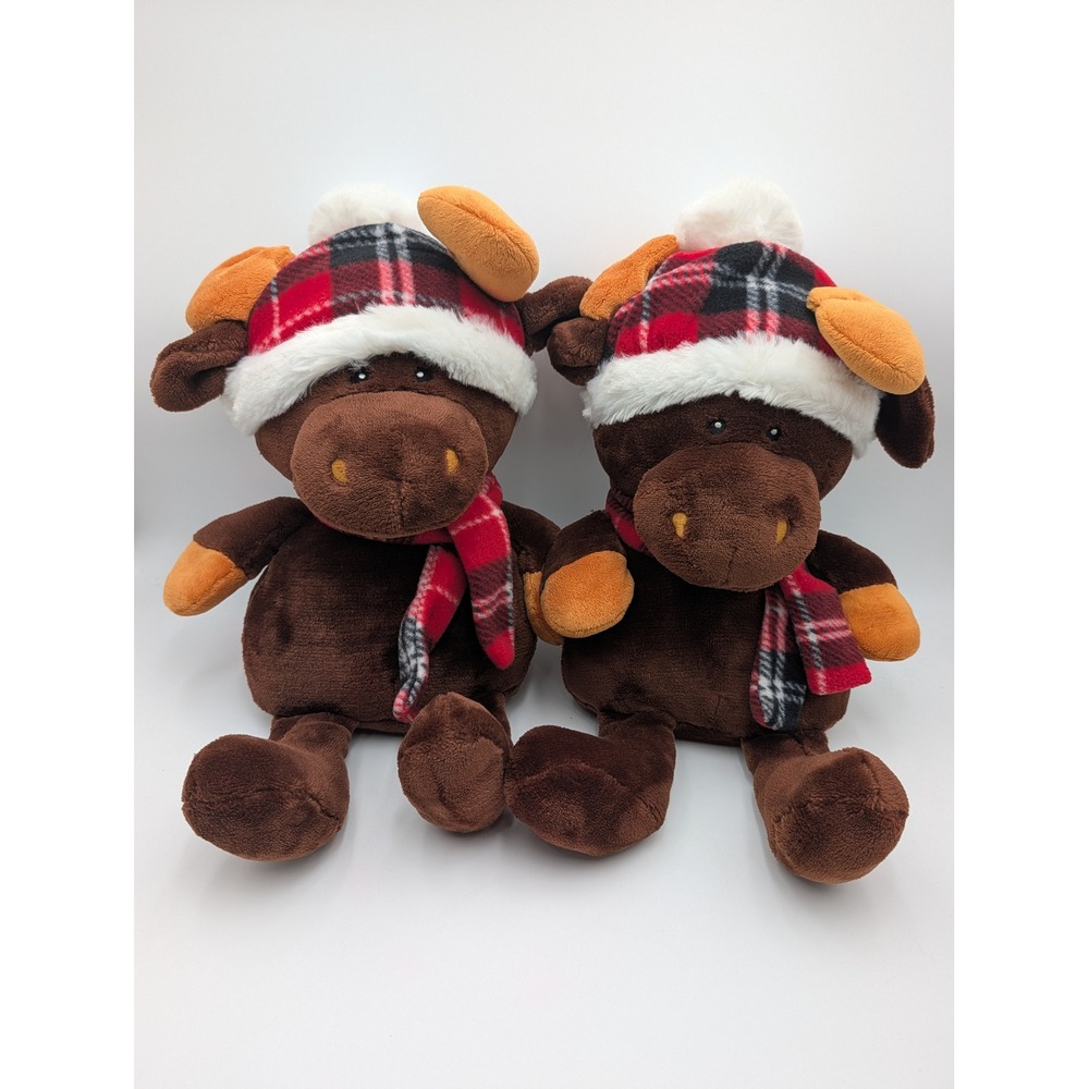 Wishpets Moose Plush Lot Brown Christmas Holiday Plaid Hat Scarf 14008 2013
